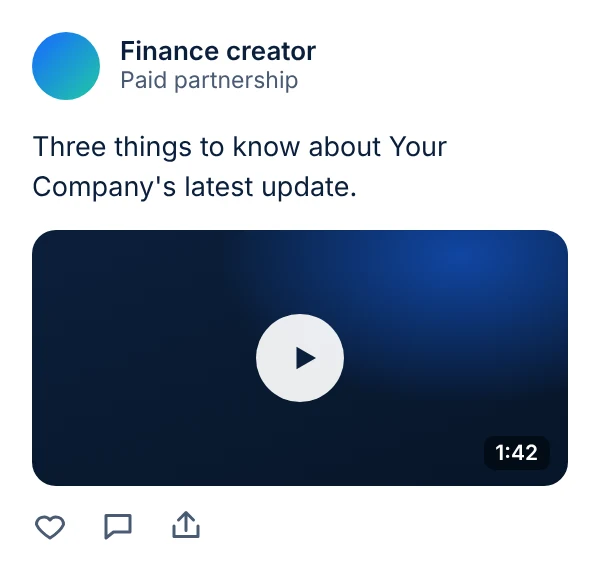 A finance creator's video post labeled paid partnership
